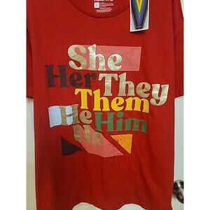 6147 #takepride T Shirt, PRONOUNS Graphic Red (XL) new With Tags They them Him